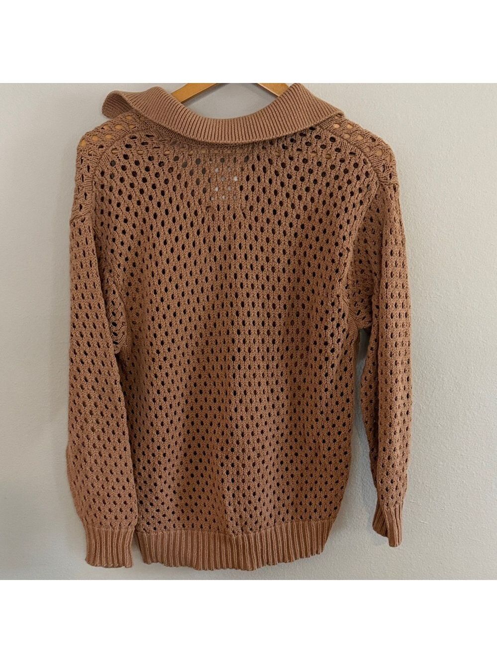 Aerie Tan Oversized Open Knit Polo Sweater [MEL0188] - Picture 7 of 8